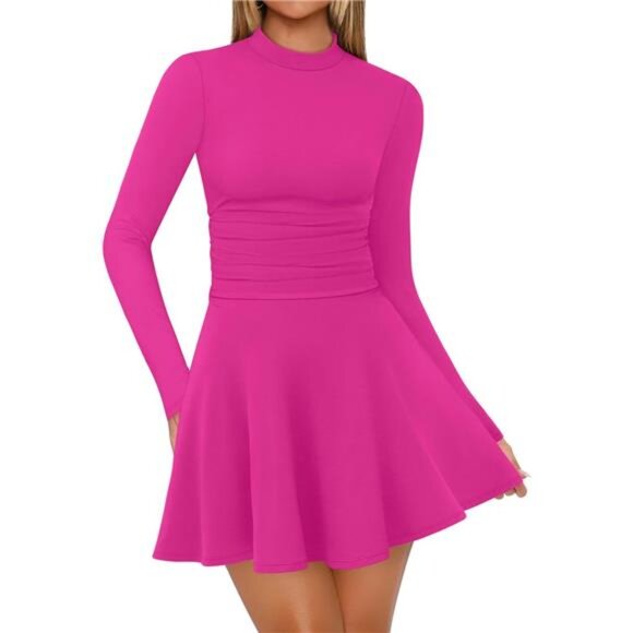 Long Sleeve Mini Dresses for Women Hot Pink - Picture 2 of 5
